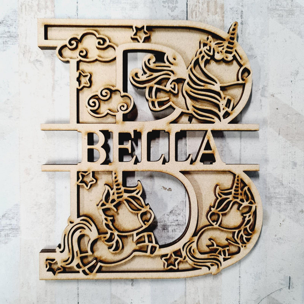 SL097 - Doodle Letter - Unicorn Themed Split Layered Wooden Personalised Letter - Olifantjie - Wooden - MDF - Lasercut - Blank - Craft - Kit - Mixed Media - UK