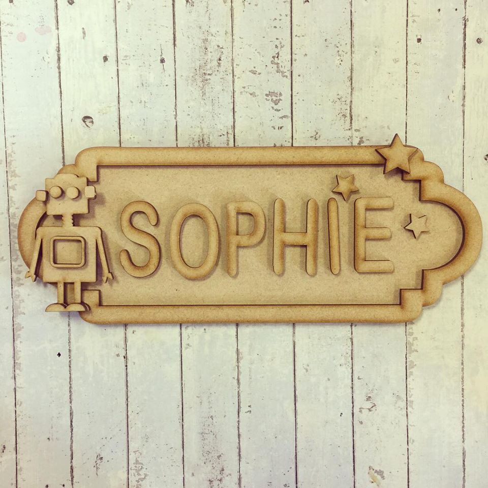 SS022 - MDF Robot Theme Personalised Street Sign - Small (6 letters) - Olifantjie - Wooden - MDF - Lasercut - Blank - Craft - Kit - Mixed Media - UK