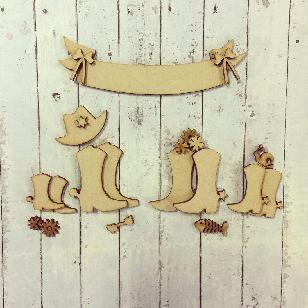 FA002 - MDF Cowboy Boot Family - Olifantjie - Wooden - MDF - Lasercut - Blank - Craft - Kit - Mixed Media - UK