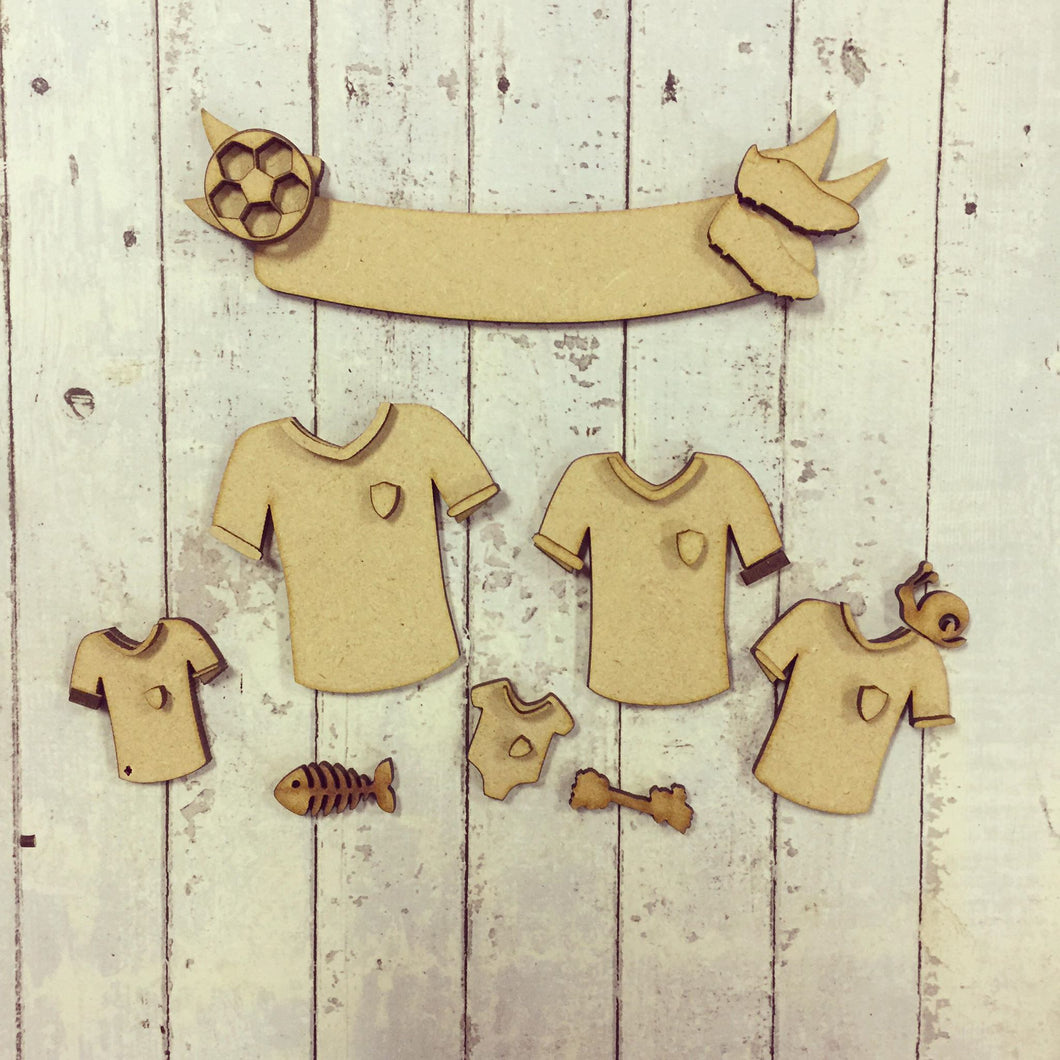 FA003 - MDF Football T-Shirts - Olifantjie - Wooden - MDF - Lasercut - Blank - Craft - Kit - Mixed Media - UK