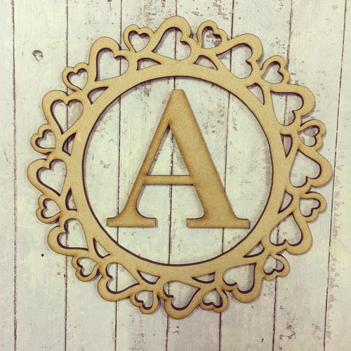 FR001 - MDF Heart Frame with Initial - Olifantjie - Wooden - MDF - Lasercut - Blank - Craft - Kit - Mixed Media - UK
