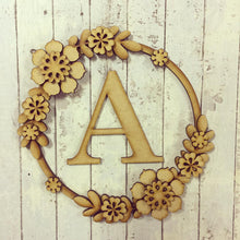 W001 - MDF Pretty Flowers - Initial Wreath - Olifantjie - Wooden - MDF - Lasercut - Blank - Craft - Kit - Mixed Media - UK