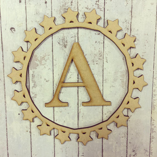 FR003 - MDF Star Frame with Initial - Olifantjie - Wooden - MDF - Lasercut - Blank - Craft - Kit - Mixed Media - UK