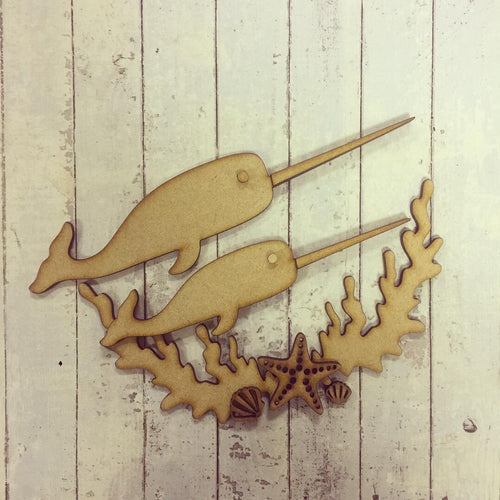 SJ010 - MDF Narwhal Family Set - Olifantjie - Wooden - MDF - Lasercut - Blank - Craft - Kit - Mixed Media - UK