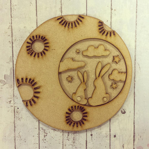SJ012 - MDF Bunny Rabbit Round Moon Set - Olifantjie - Wooden - MDF - Lasercut - Blank - Craft - Kit - Mixed Media - UK