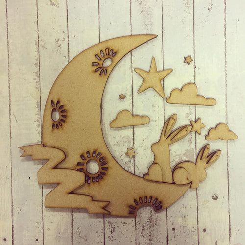 SJ013 - MDF Moon Bunny Love Set - Olifantjie - Wooden - MDF - Lasercut - Blank - Craft - Kit - Mixed Media - UK