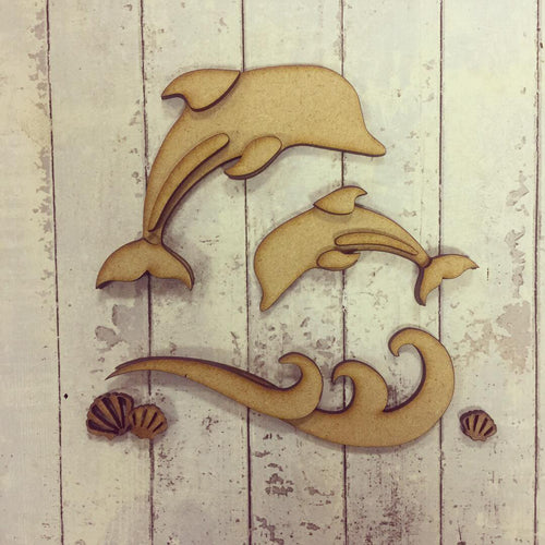 SJ014 - MDF Dolphin Set - Olifantjie - Wooden - MDF - Lasercut - Blank - Craft - Kit - Mixed Media - UK