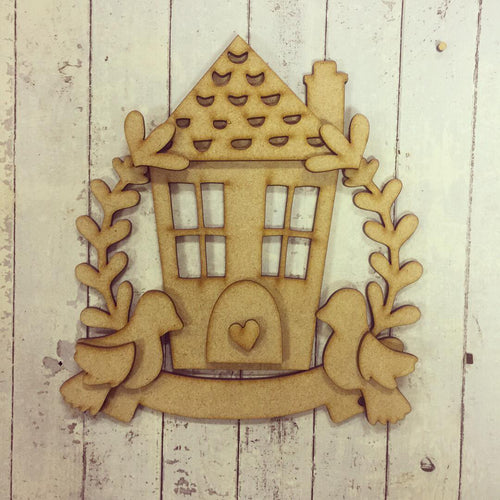 SJ002 - MDF House with Birds - Olifantjie - Wooden - MDF - Lasercut - Blank - Craft - Kit - Mixed Media - UK