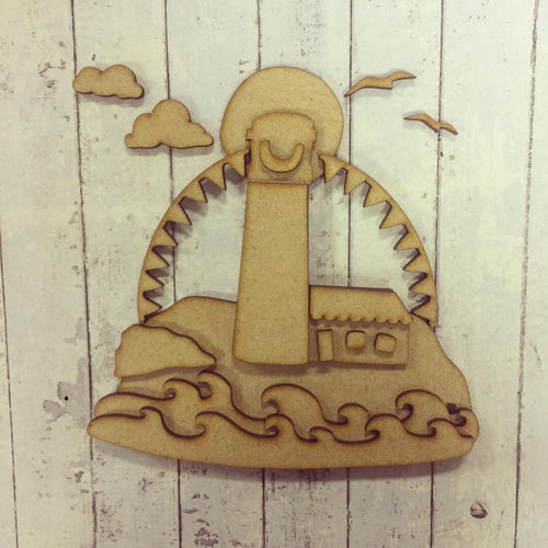 SJ017 - MDF Lighthouse and Rocks - Olifantjie - Wooden - MDF - Lasercut - Blank - Craft - Kit - Mixed Media - UK