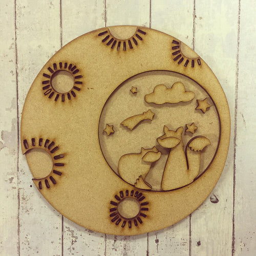 SJ019 - MDF Fox Round Moon Set - Olifantjie - Wooden - MDF - Lasercut - Blank - Craft - Kit - Mixed Media - UK