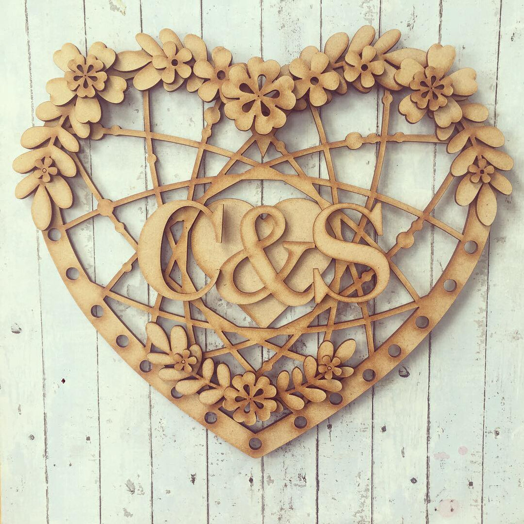 HH003 - MDF Pretty Petal Hanging Heart Dream Catcher - with Optional Hole(s) - Olifantjie - Wooden - MDF - Lasercut - Blank - Craft - Kit - Mixed Media - UK