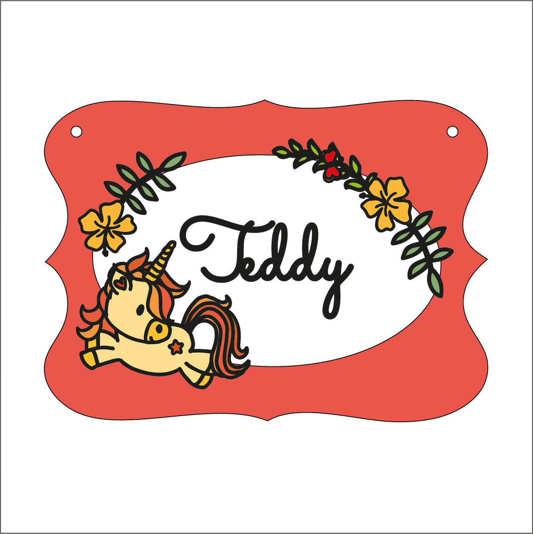 OP101 - MDF Doodle Unicorn Themed Personalised Plaque - Style 1 - Olifantjie - Wooden - MDF - Lasercut - Blank - Craft - Kit - Mixed Media - UK