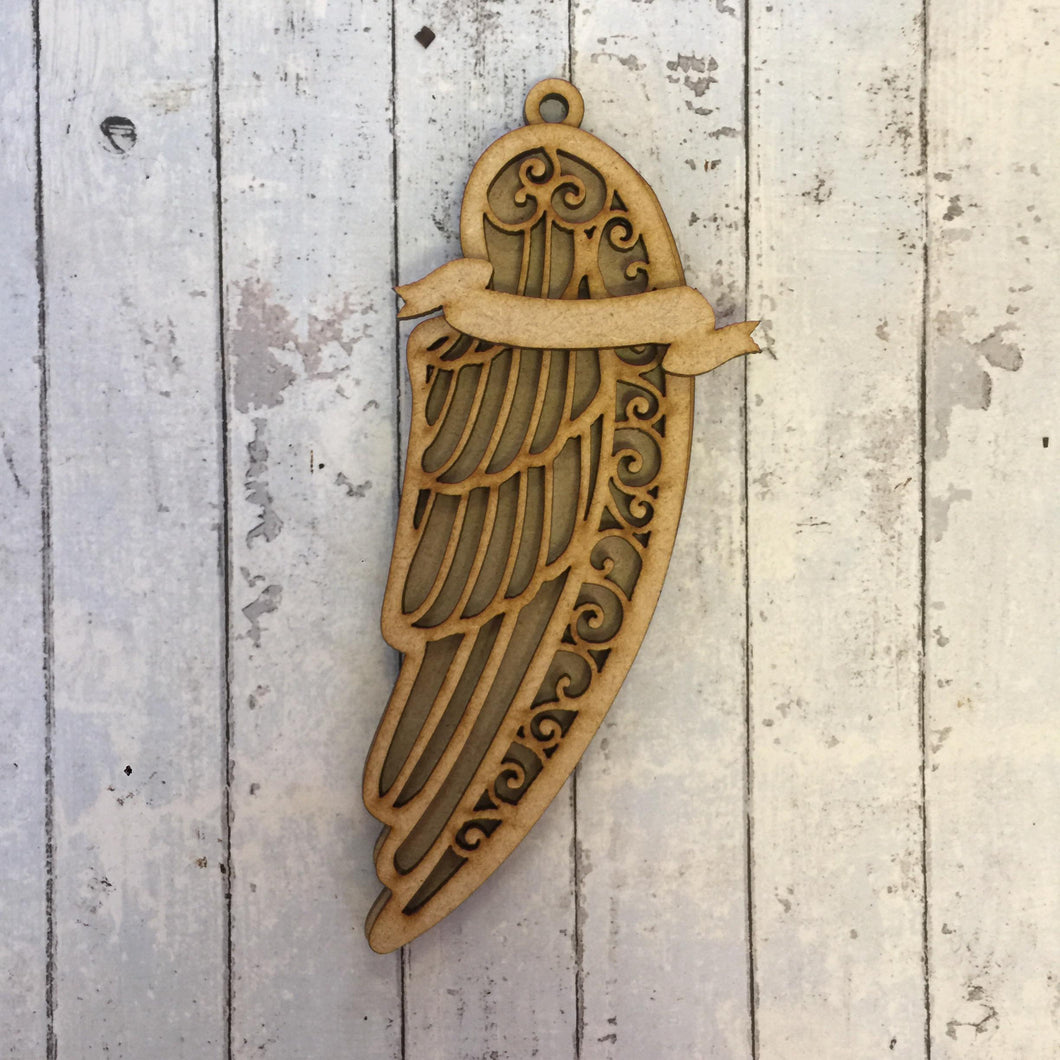 OL192 - MDF Single Angel Wing Banner Hanging Decoration - Olifantjie - Wooden - MDF - Lasercut - Blank - Craft - Kit - Mixed Media - UK