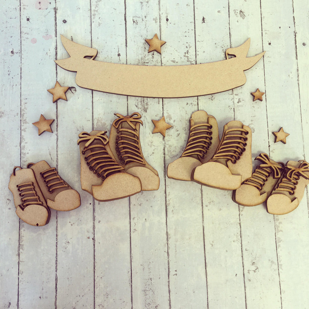 FA004 - MDF Family Trainer, Sneaker, High Tops Low Set - Olifantjie - Wooden - MDF - Lasercut - Blank - Craft - Kit - Mixed Media - UK