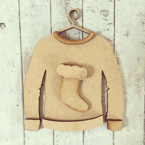 SJ071 - MDF Stocking Christmas Jumper - Olifantjie - Wooden - MDF - Lasercut - Blank - Craft - Kit - Mixed Media - UK