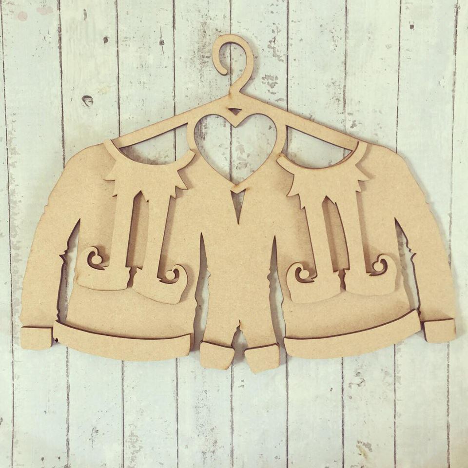 SJ072 - MDF Double Elf Christmas Jumper - Olifantjie - Wooden - MDF - Lasercut - Blank - Craft - Kit - Mixed Media - UK