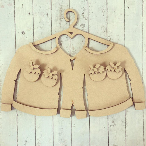 SJ073 - MDF Double Pudding Christmas Jumper - Olifantjie - Wooden - MDF - Lasercut - Blank - Craft - Kit - Mixed Media - UK