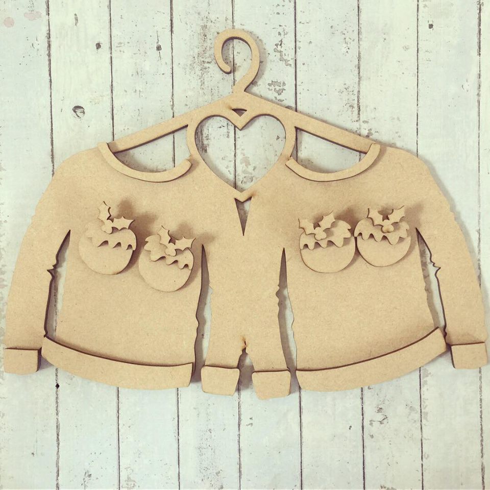 SJ073 - MDF Double Pudding Christmas Jumper - Olifantjie - Wooden - MDF - Lasercut - Blank - Craft - Kit - Mixed Media - UK