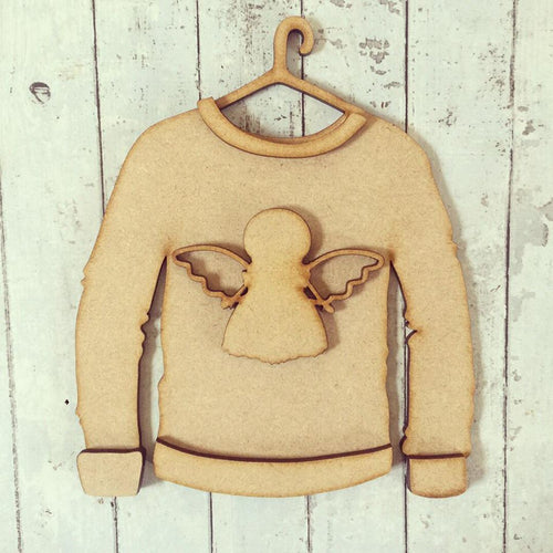 SJ069 - MDF Angel Christmas Jumper - Olifantjie - Wooden - MDF - Lasercut - Blank - Craft - Kit - Mixed Media - UK