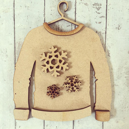 SJ067 - MDF Snowflake Christmas Jumper - Olifantjie - Wooden - MDF - Lasercut - Blank - Craft - Kit - Mixed Media - UK