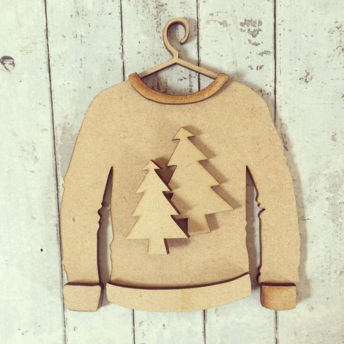 SJ068 - MDF Christmas Tree Christmas Jumper - Olifantjie - Wooden - MDF - Lasercut - Blank - Craft - Kit - Mixed Media - UK
