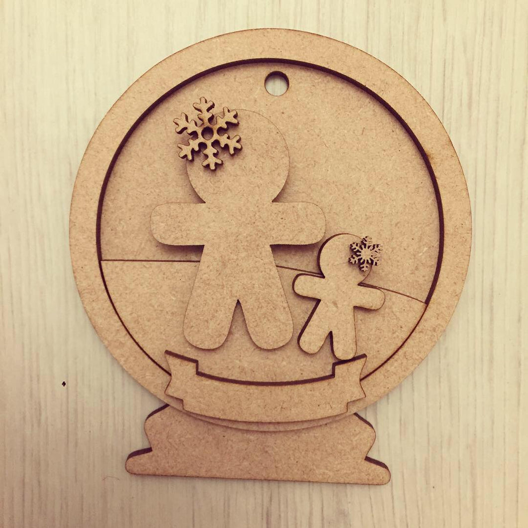 CH086 - MDF Gingerbread Men Christmas Bauble Snow Globe - Olifantjie - Wooden - MDF - Lasercut - Blank - Craft - Kit - Mixed Media - UK
