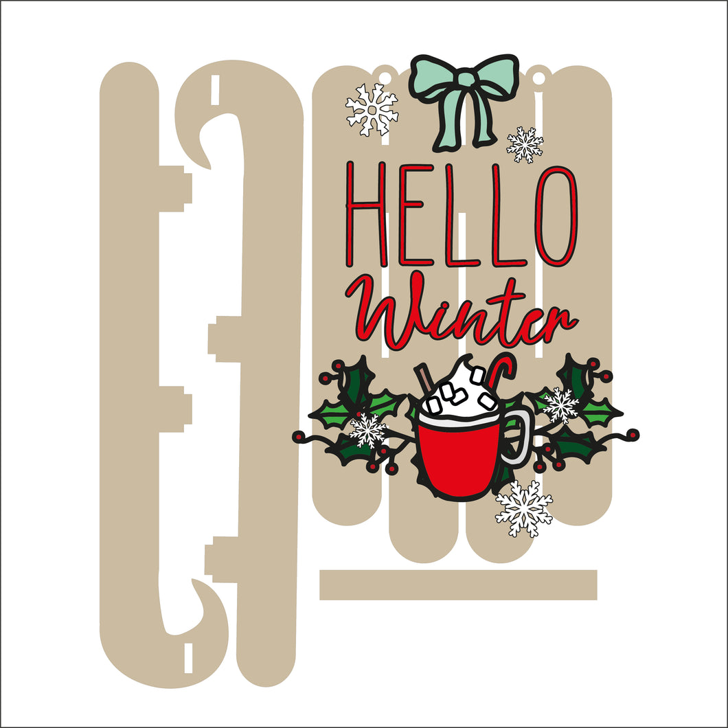 OL2382 - MDF Large Doodle Farmhouse 25cm 3d Sleigh - Hello Winter - Olifantjie - Wooden - MDF - Lasercut - Blank - Craft - Kit - Mixed Media - UK