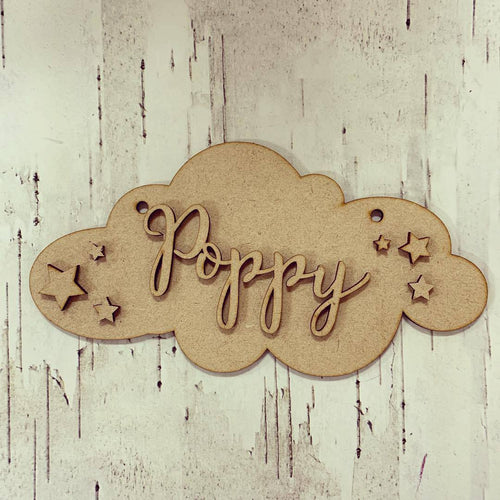OL285 - MDF Cloud personalised plaque - Olifantjie - Wooden - MDF - Lasercut - Blank - Craft - Kit - Mixed Media - UK