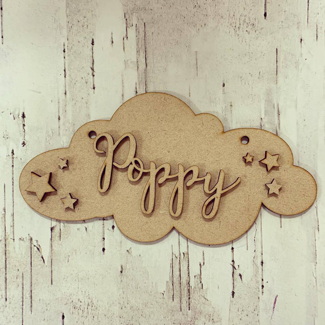 OL285 - MDF Cloud personalised plaque - Olifantjie - Wooden - MDF - Lasercut - Blank - Craft - Kit - Mixed Media - UK