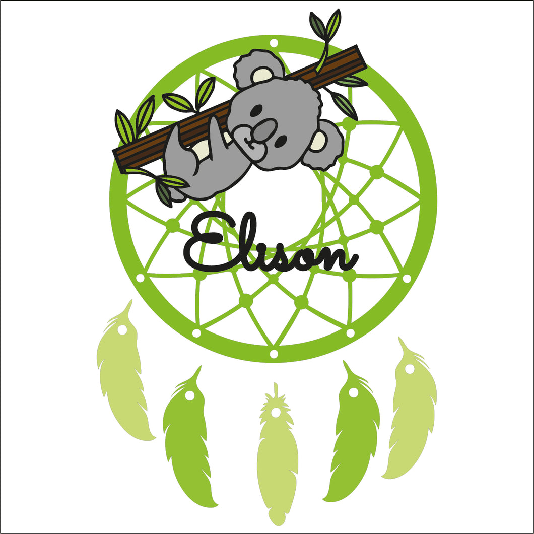 DC091 - MDF Doodle Animals - Koala Dream Catcher - with Initial or Wording - Olifantjie - Wooden - MDF - Lasercut - Blank - Craft - Kit - Mixed Media - UK