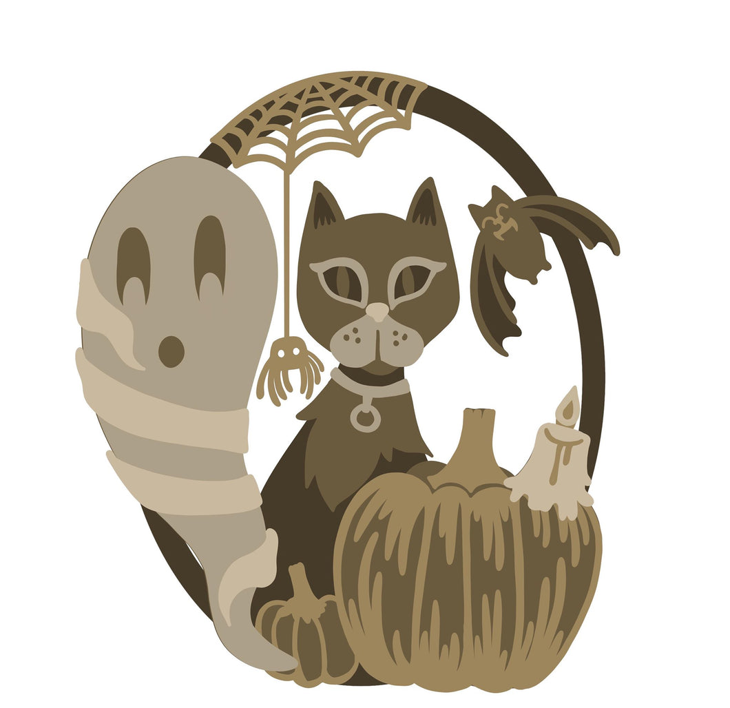 SJ243 - MDF Halloween Scene Large Hanging / Plaque - Olifantjie - Wooden - MDF - Lasercut - Blank - Craft - Kit - Mixed Media - UK