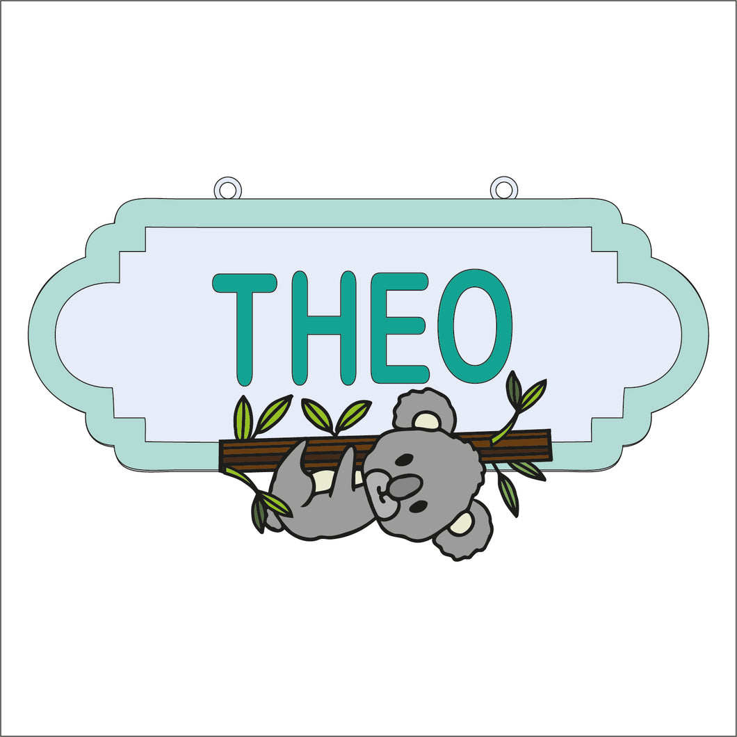SS178 - MDF Doodle Woodland Animals - Koala Personalised Street Sign - Medium (8 letters) - Olifantjie - Wooden - MDF - Lasercut - Blank - Craft - Kit - Mixed Media - UK
