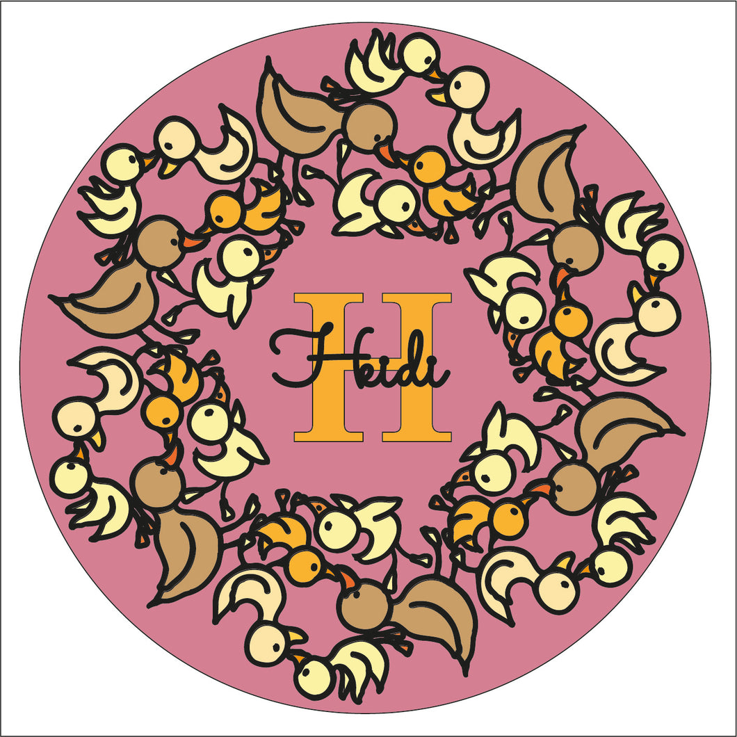 OL2163 Woodland Duck Doodle Mandala With Backing and Wording of choice (or Initial and name) - Olifantjie - Wooden - MDF - Lasercut - Blank - Craft - Kit - Mixed Media - UK