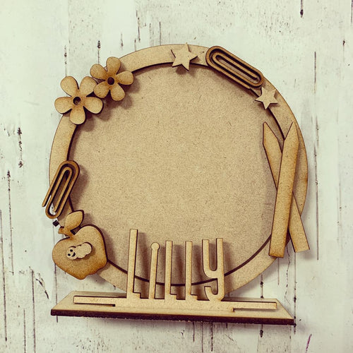 CF019 - MDF School Themed Personalised Freestanding Circular Photo Frame - Olifantjie - Wooden - MDF - Lasercut - Blank - Craft - Kit - Mixed Media - UK