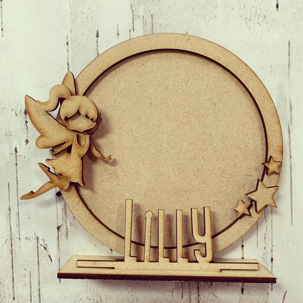 CF018 - MDF Fairy Themed Personalised Freestanding Circular Photo Frame - Olifantjie - Wooden - MDF - Lasercut - Blank - Craft - Kit - Mixed Media - UK