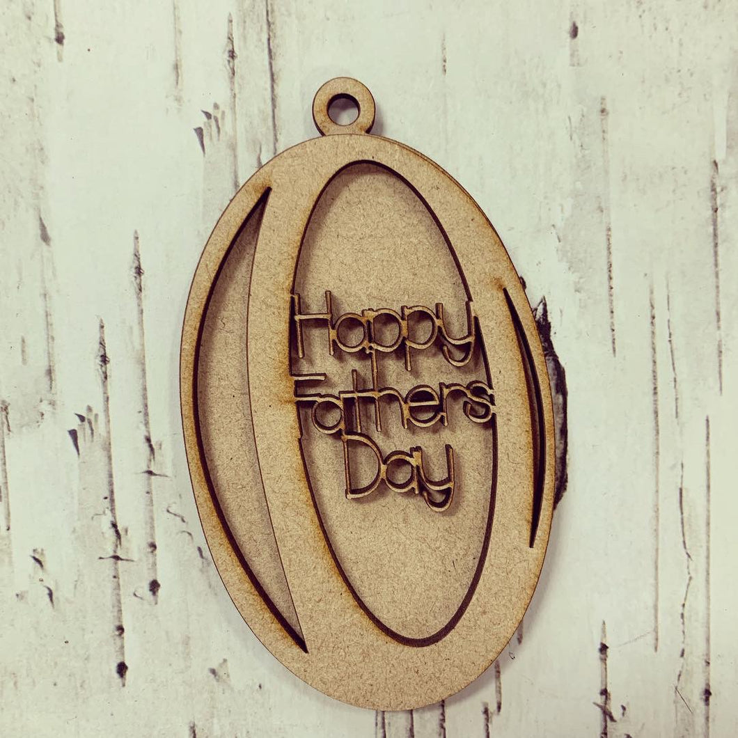 OB001 - MDF Hanging Rugby Ball Theme with Choice of Wording - Olifantjie - Wooden - MDF - Lasercut - Blank - Craft - Kit - Mixed Media - UK