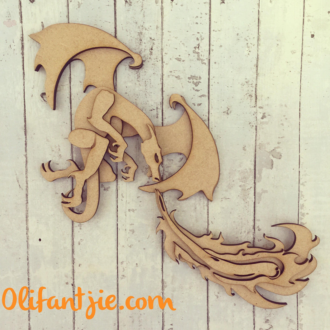 KW001 - MDF Fire Breathing Dragon - Olifantjie - Wooden - MDF - Lasercut - Blank - Craft - Kit - Mixed Media - UK