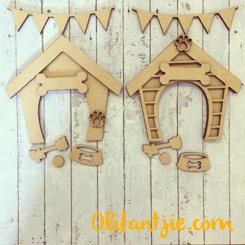 Sale OL055 - MDF Dog Kennels - Set of 2 Kits - Olifantjie - Wooden - MDF - Lasercut - Blank - Craft - Kit - Mixed Media - UK