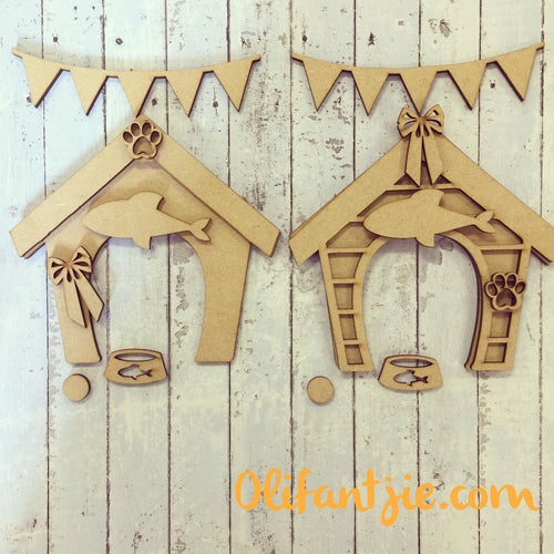 Sale OL038 - MDF Cat Homes - Set of 2 Kits - Olifantjie - Wooden - MDF - Lasercut - Blank - Craft - Kit - Mixed Media - UK