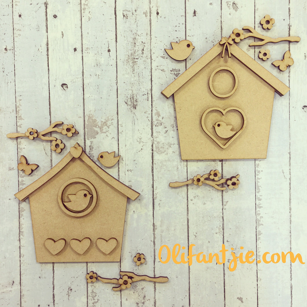 Sale OL012 - MDF Bird Houses - Set of 2 Kits - Olifantjie - Wooden - MDF - Lasercut - Blank - Craft - Kit - Mixed Media - UK