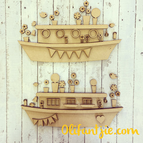 OL036 - MDF Canal River Boats - Set of 2 Kits - Olifantjie - Wooden - MDF - Lasercut - Blank - Craft - Kit - Mixed Media - UK