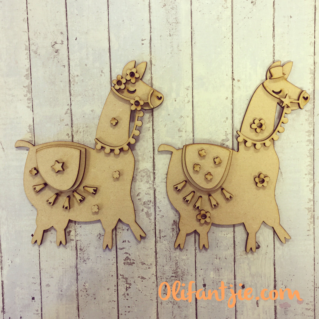 Sale OL096 - MDF Happy Llamas - Set of 2 Kits - Olifantjie - Wooden - MDF - Lasercut - Blank - Craft - Kit - Mixed Media - UK