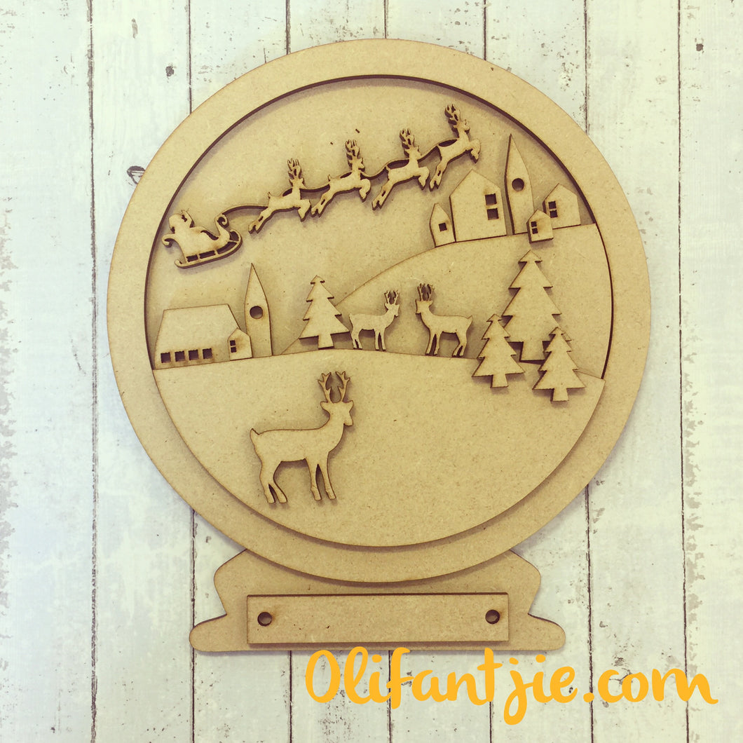 Sale CH016 - MDF Christmas Snow Globe Reindeer - Olifantjie - Wooden - MDF - Lasercut - Blank - Craft - Kit - Mixed Media - UK