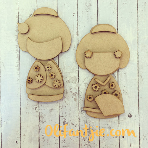 Sale OL107 - MDF Japanese Dolls - Set of 2 Kits - Olifantjie - Wooden - MDF - Lasercut - Blank - Craft - Kit - Mixed Media - UK