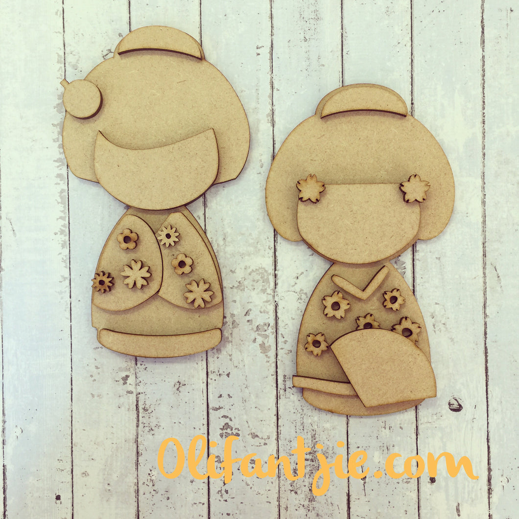 Sale OL107 - MDF Japanese Dolls - Set of 2 Kits - Olifantjie - Wooden - MDF - Lasercut - Blank - Craft - Kit - Mixed Media - UK