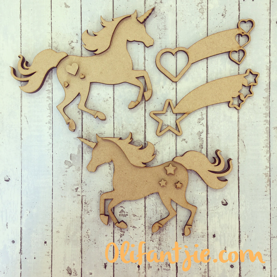 Sale OL230 - MDF Unicorns and Shooting Stars - Set of 2 - Olifantjie - Wooden - MDF - Lasercut - Blank - Craft - Kit - Mixed Media - UK