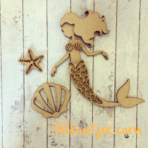 Sale OL126 - MDF Mermaid - Olifantjie - Wooden - MDF - Lasercut - Blank - Craft - Kit - Mixed Media - UK