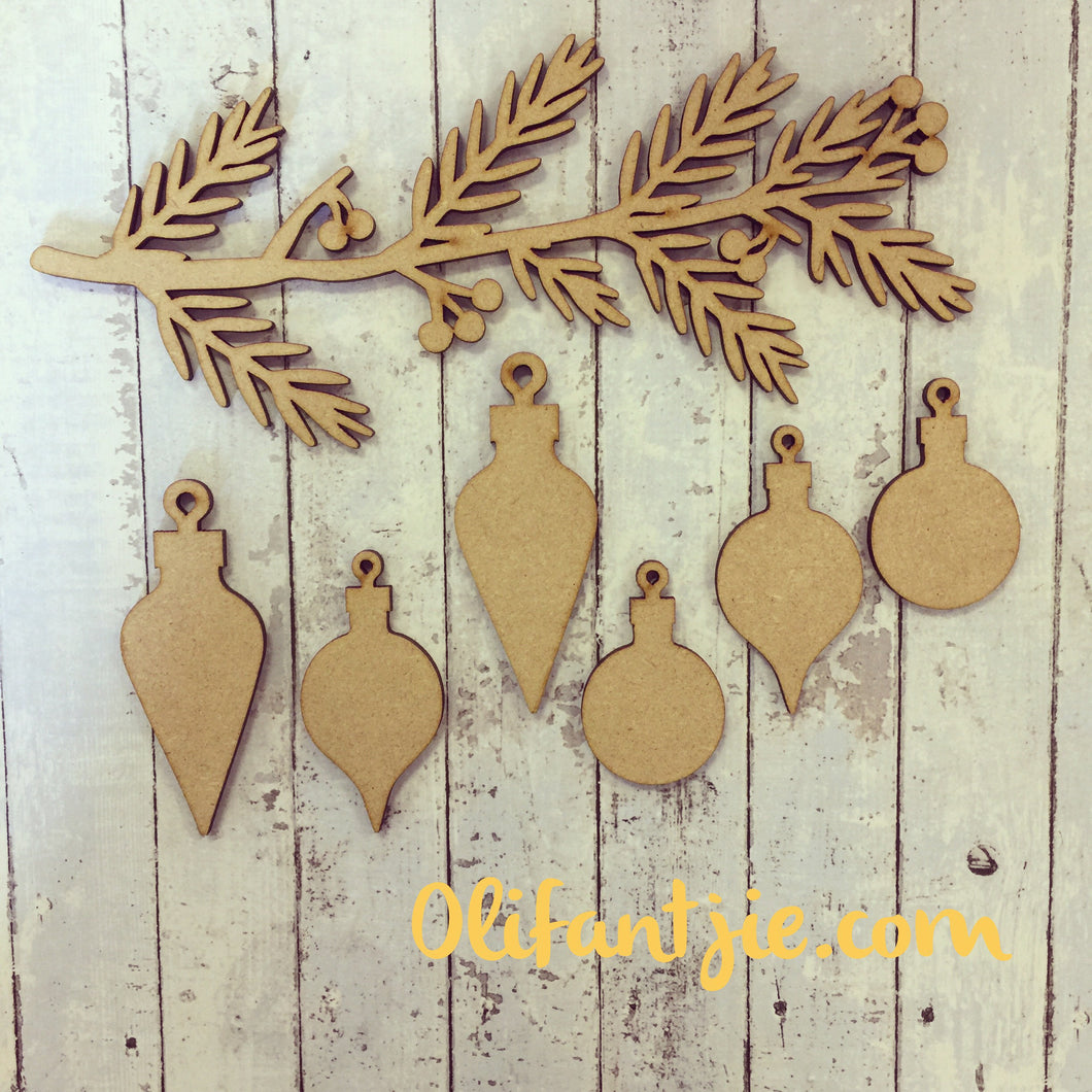 Sale CH007 - MDF Christmas Family Tree Branch with Baubles - Olifantjie - Wooden - MDF - Lasercut - Blank - Craft - Kit - Mixed Media - UK