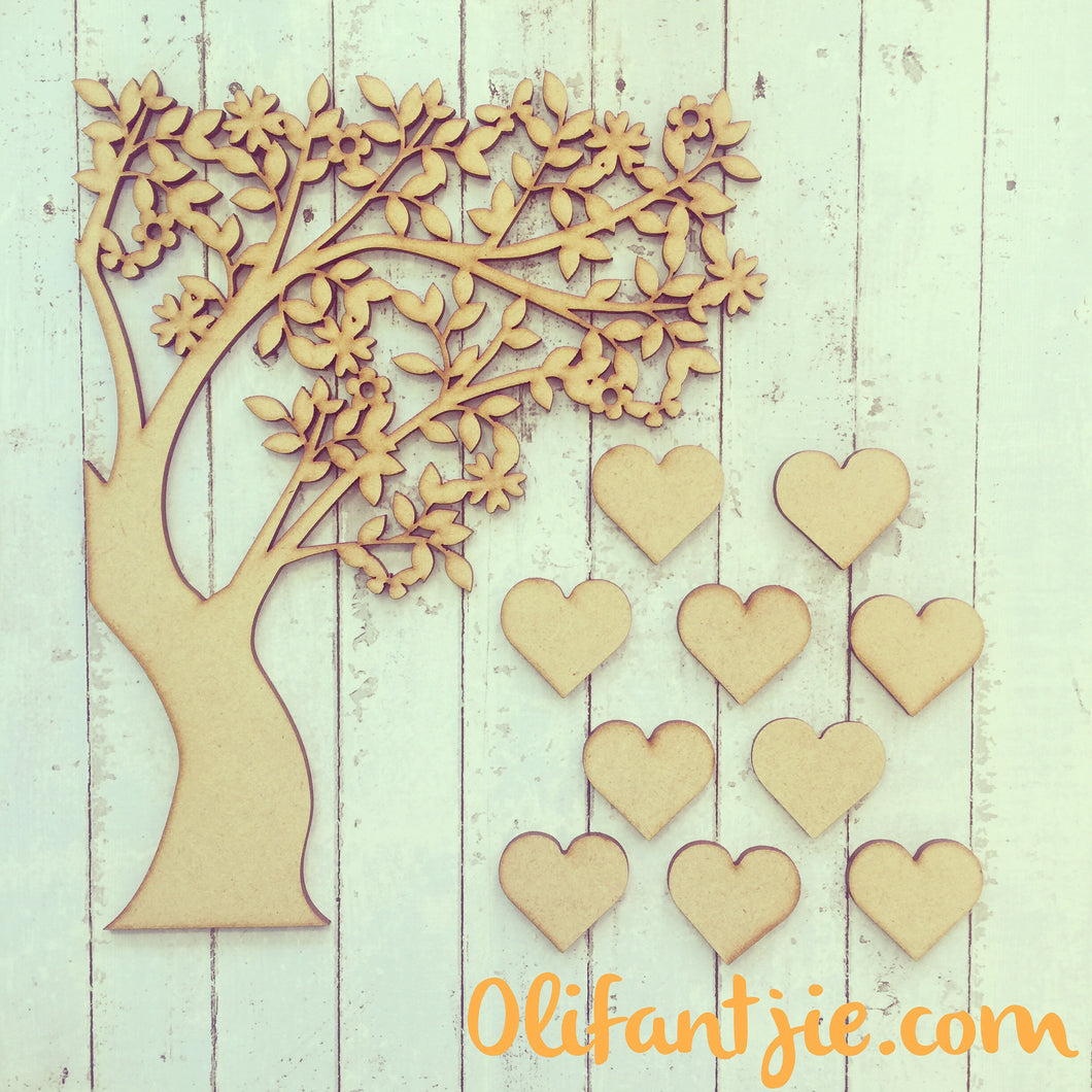 Sale OL092 - MDF Half Floral Family Tree Full Tree 3mm MDF with Hearts - Olifantjie - Wooden - MDF - Lasercut - Blank - Craft - Kit - Mixed Media - UK
