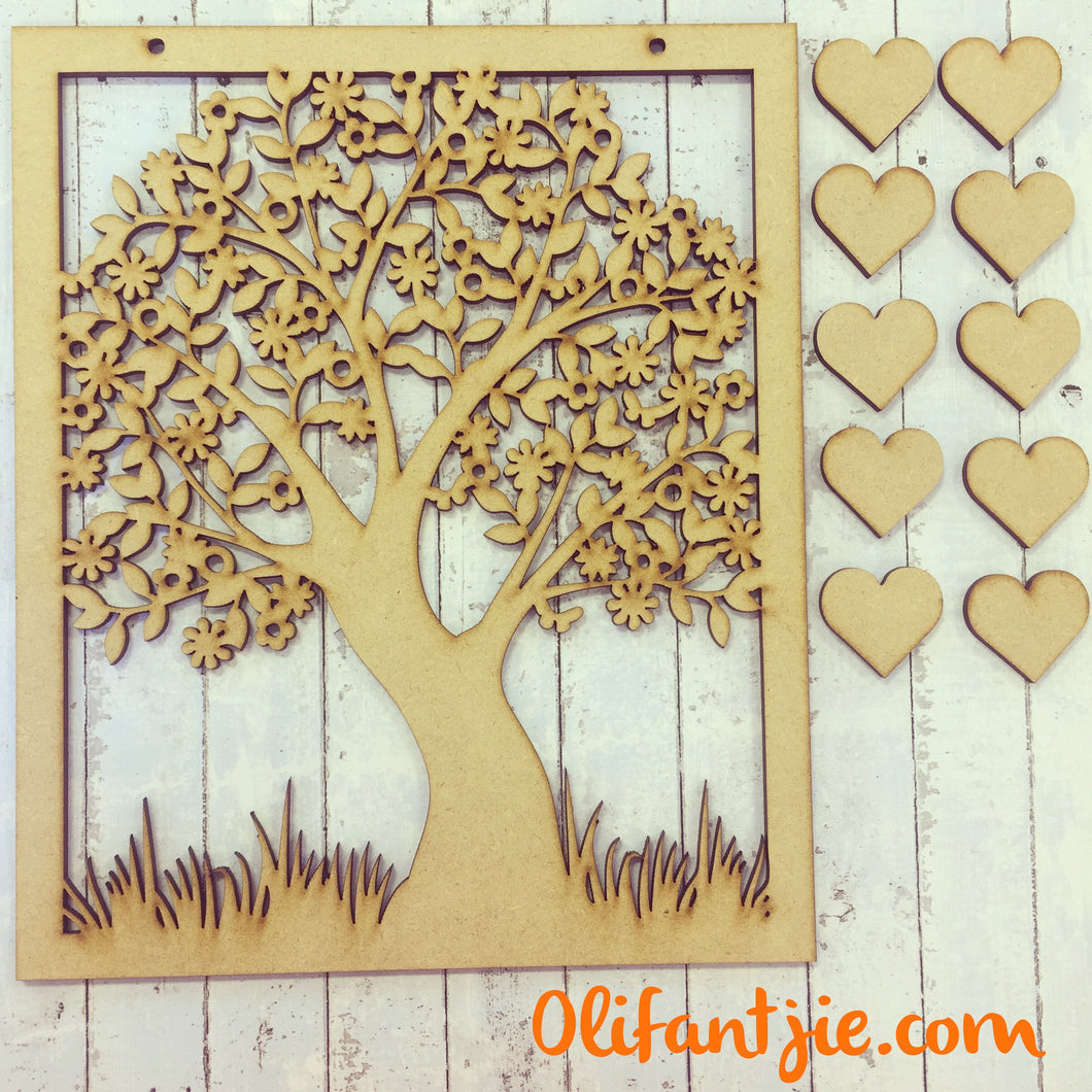 OL073 - MDF Family Tree Plaque Hanging - Plain - Olifantjie - Wooden - MDF - Lasercut - Blank - Craft - Kit - Mixed Media - UK